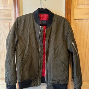 Zara Khaki Bomber Jacket with Red Lining